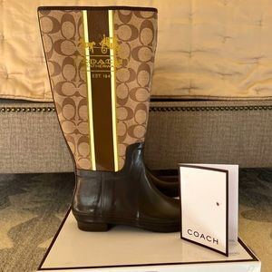 New Brown Signature Coach Logo Rain Boots